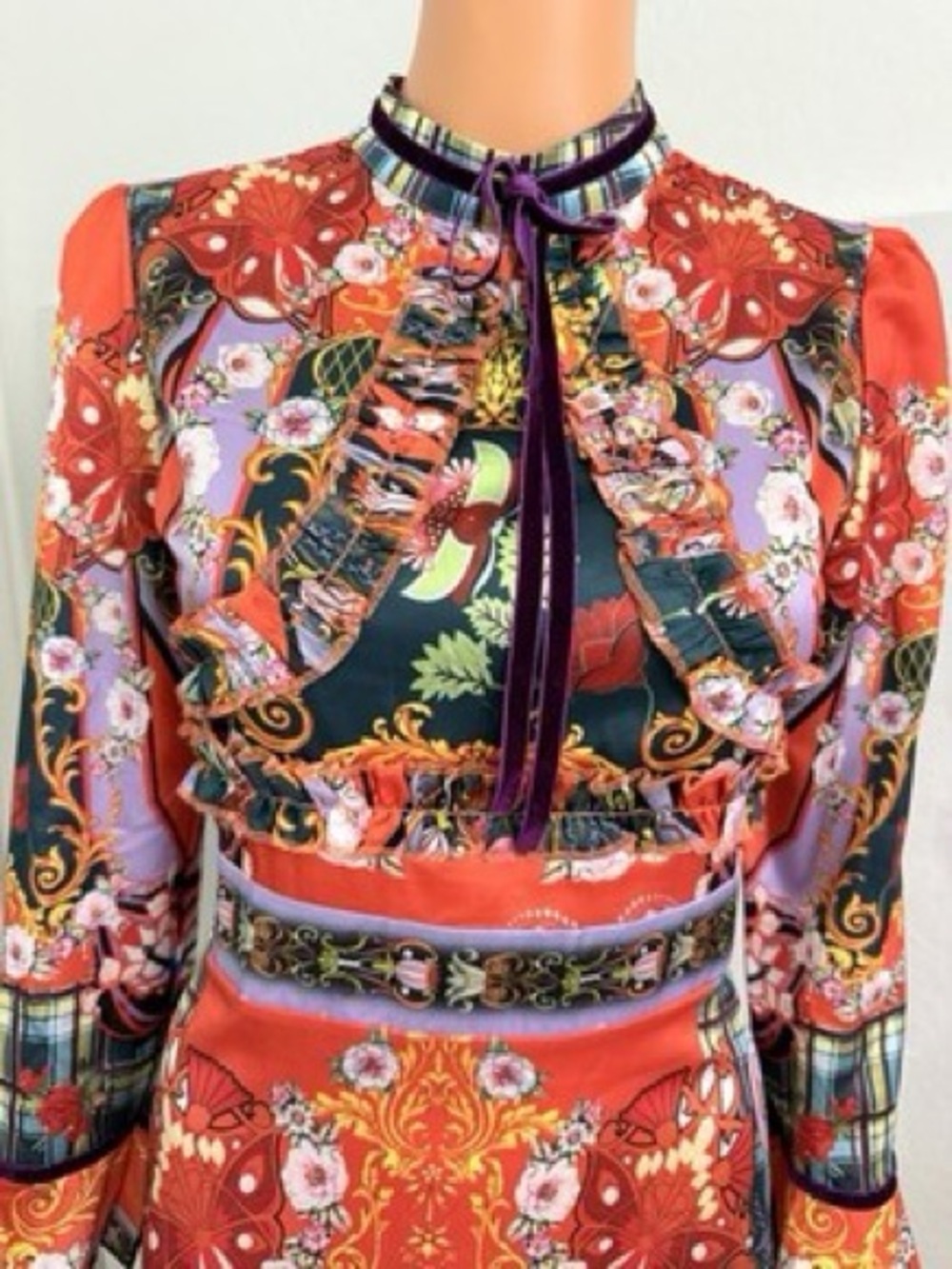 NWT Dalia MacPhee Women’s Long Sleeve Red Graphic Patterned Dress Size S